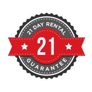 This grey and red 21-Day Rental guarantee badge demonstrates the high-quality property management Hoffman Realty offers.