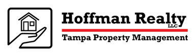 The black, white and red logo for Hoffman Realty The black, white and red logo for Hoffman Realty, which you can use to rent a home.