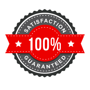 This grey and red satisfaction guarantee badge demonstrates the high-quality property management Hoffman Realty offers.