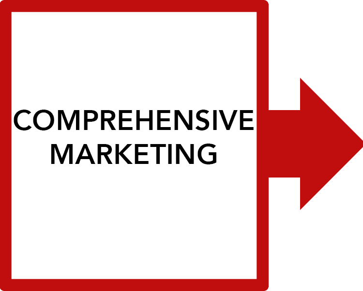 Comprehensive Marketing Comprehensive Marketing inside a box with red border line and an arrow point right